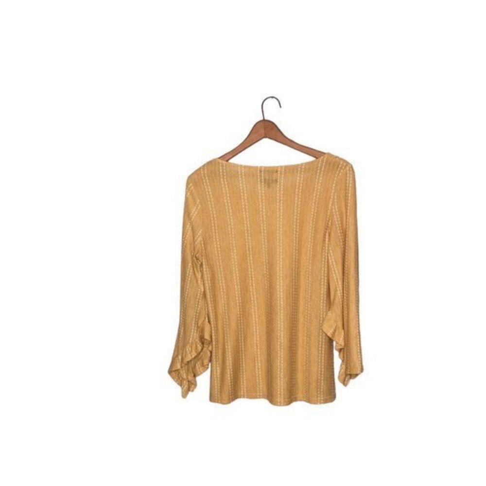 Anthropologie M W5 Concepts Mustard White Polka Dot Ruffle Bell Sleeve Knit Top - Picture 5 of 7